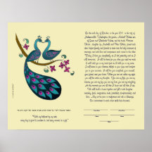 Pavão-Peahen no ketubah do amor, marfim Impressão