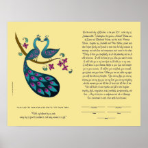 Pavão-Peahen no ketubah do amor, palha Poster