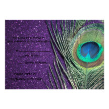 Pavão roxo Glittery que Wedding cartões de RSVP Convites Personalizado