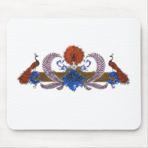 Pavões e azul de Brown da grinalda Mousepad