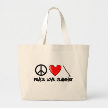 Paz, amor, e clarinete bolsas de lona