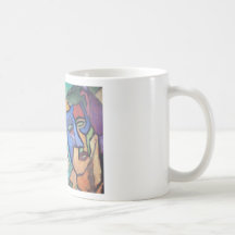 Pessoas coloridas abstratas que pintam a caneca de