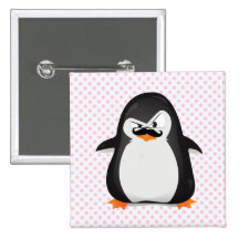 Pinguim branco preto bonito e bigode engraçado botons