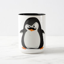 Pinguim branco preto bonito e bigode engraçado caneca