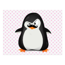 Pinguim branco preto bonito e bigode engraçado cartoes postais