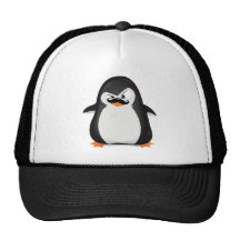 Pinguim branco preto bonito e bigode engraçado bonés