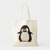 Pinguim branco preto bonito e bigode engraçado bolsa de lona