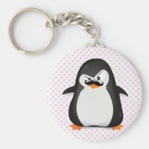 Pinguim branco preto bonito e bigode engraçado chaveiros
