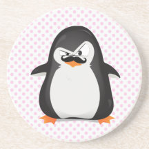 Pinguim branco preto bonito e bigode engraçado porta copo