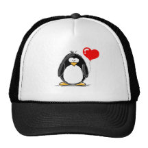 Pinguim com um balão do coração bonés
