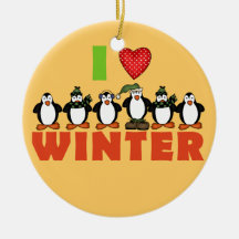 Pinguins eu amo o ornamento da lembrança do invern