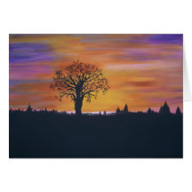 pintura bonita do por do sol do cartão de simpatia