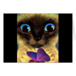 Pintura do gato Siamese com a borboleta - multi Cartão