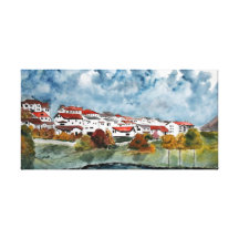 pintura européia da aguarela da paisagem impressão de canvas envolvida