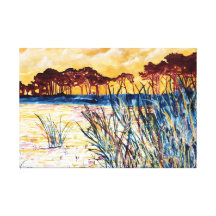 pintura litoral da aguarela da paisagem impressão em tela canvas