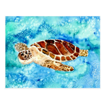 pintura marinha da aguarela do sealife da tartarug cartao postal