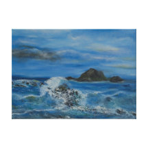 Pintura rochosa da costa sobre impressão em tela canvas