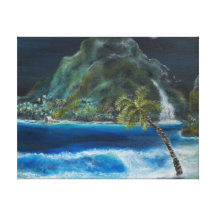 Pintura tropical da ilha sobre impressão em tela canvas