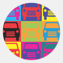 Pop art dos carros adesivo em formato redondo