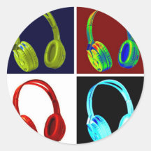 Pop art dos fones de ouvido adesivos em formato redondos