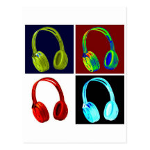 Pop art dos fones de ouvido cartao postal