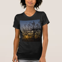 Por do sol em árvores de Apple Camisetas
