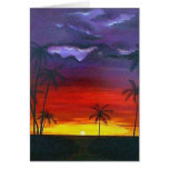 Por do sol roxo do céu cartão