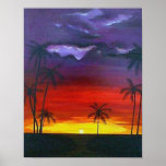Por do sol roxo do céu poster