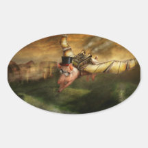 Porco do vôo - Steampunk - os suínos do vôo Adesivos Oval