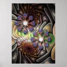 Poster abstrato artístico com flores da fantasia