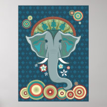 Poster azul da arte do elefante