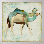 Poster azul sonhador da arte dos camelos