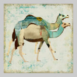 Poster azul sonhador da arte dos camelos pôsteres