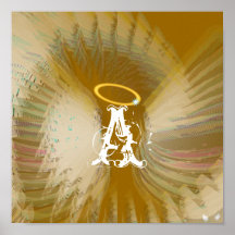 Poster branco do ouro do monograma das asas angéli