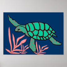poster Cinzento-verde da tartaruga de mar