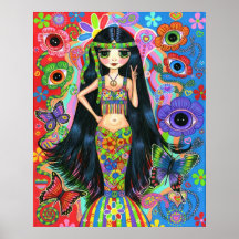 Poster da sereia da menina do Hippie