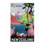 Poster de viagens de Nova Zelândia da ilha sul Cartoes Postais