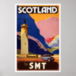 Poster de viagens escocês do ônibus do vintage