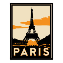poster de viagens retro do art deco de Paris Cartões Postais