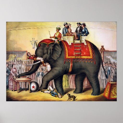Poster do circo do vintage - executando o elefante