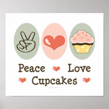 Poster dos cupcakes do amor da paz