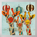 Poster espreitando da arte de três girafas