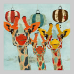 Poster espreitando da arte de três girafas pôsteres