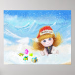 Poster feliz da boneca dos desenhos animados x-mas