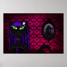 Poster gótico roxo da mulher do gato