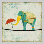 Poster gracioso dourado da arte do elefante pôsteres