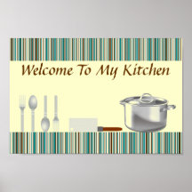 Poster listrado da cozinha de Brown e de Aqua