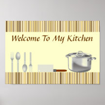 Poster listrado da cozinha de Brown e de creme