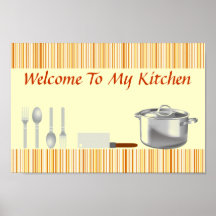 Poster listrado da cozinha do creme alaranjado