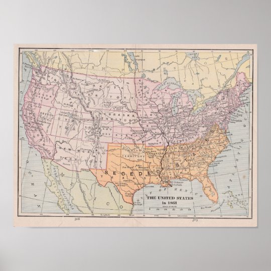 Poster Mapa Da Era Da Guerra Civil Dos Estados Unidos Zazzle Br